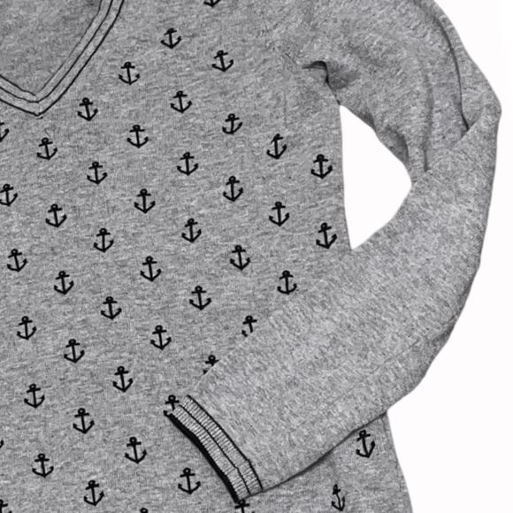 TOMMY HILFIGER LIGHT WEIGHT COTTON V-NECK SWEATER | NAUTICAL ANCHOR PRINT | NO F - Picture 7 of 8